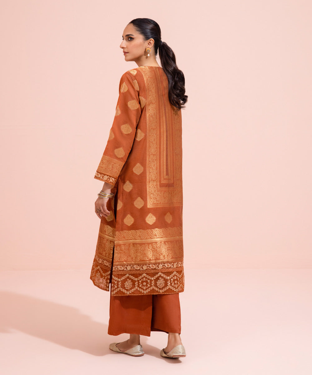 Women's Eid Pret Kota Jacquard Embroidered Brown 2 Piece Suit