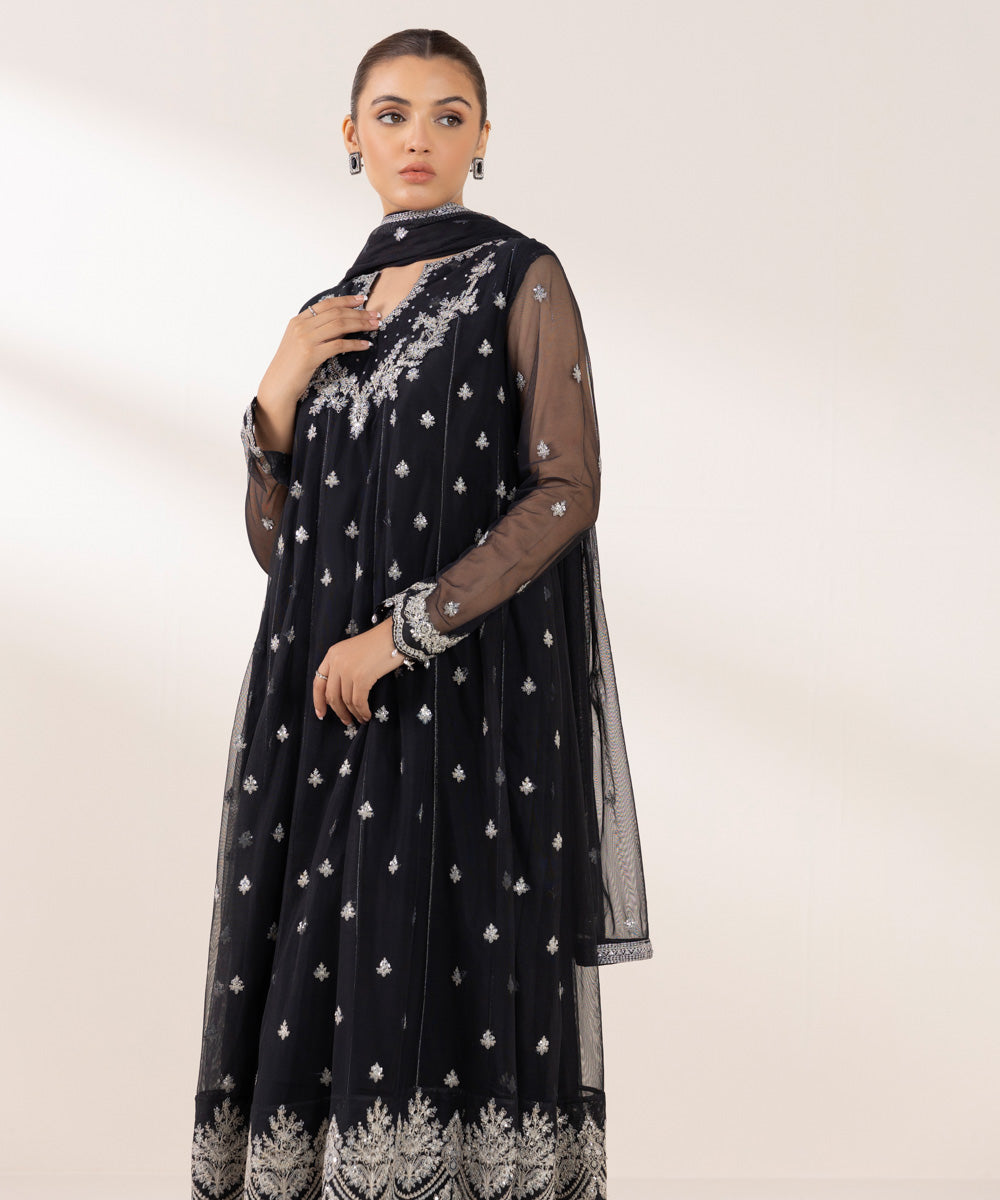 Women's Pret Blended Net Black Embroidered 3 Piece Suit