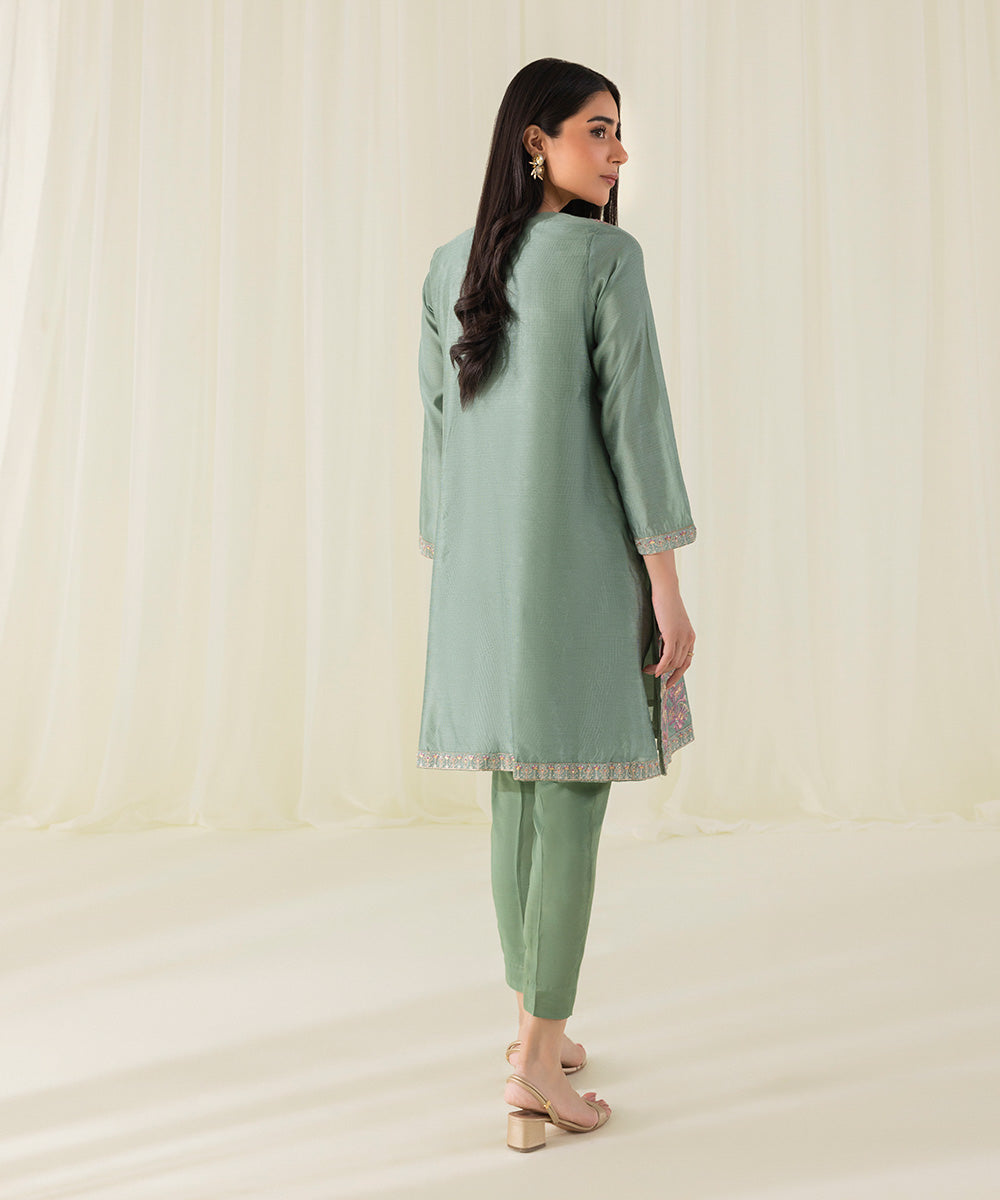 Women's Eid Pret Cotton Net Embroidered Green 2 Piece Suit