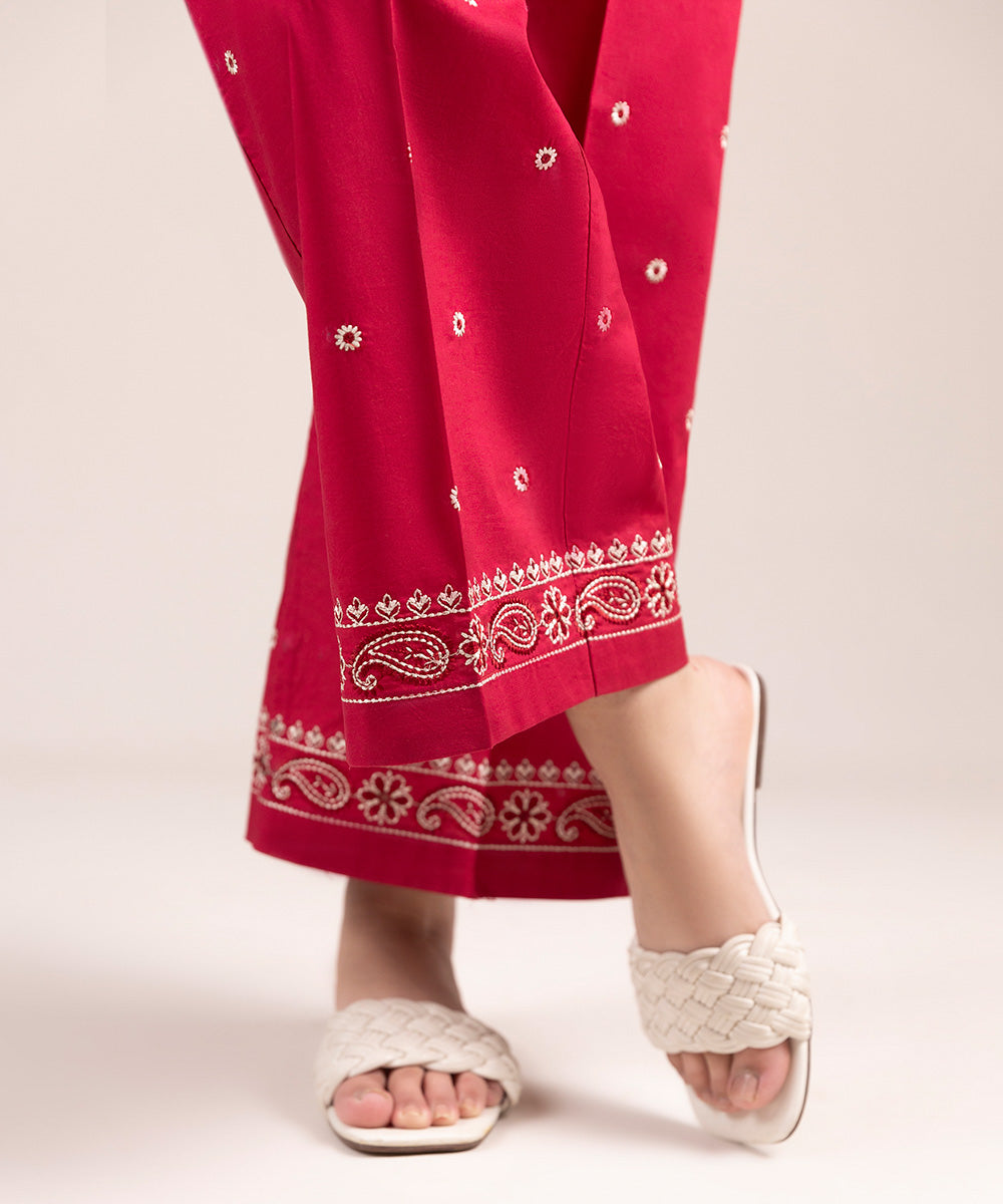 Women Embroidered Cambric Trouser
