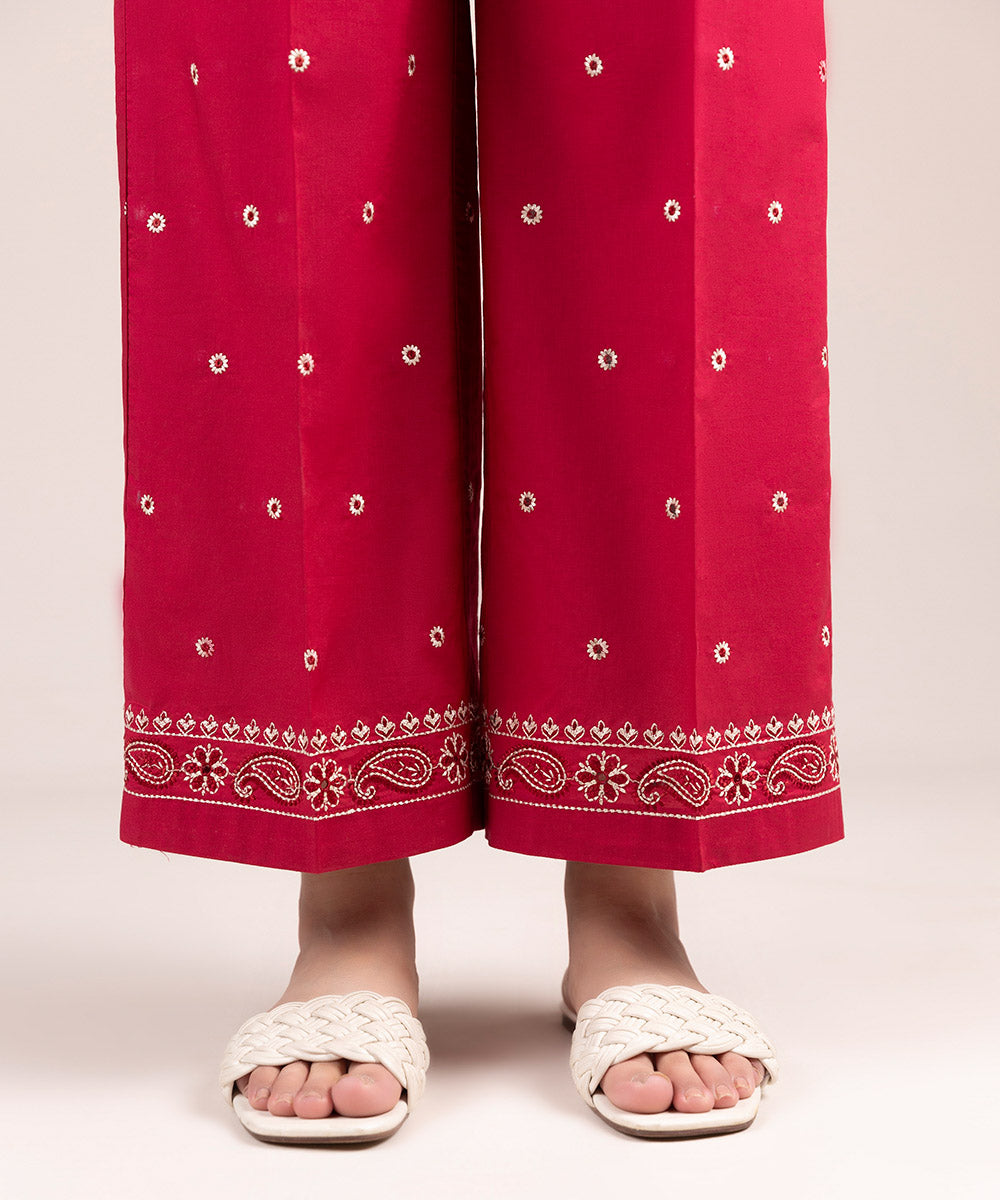Women Embroidered Cambric Trouser
