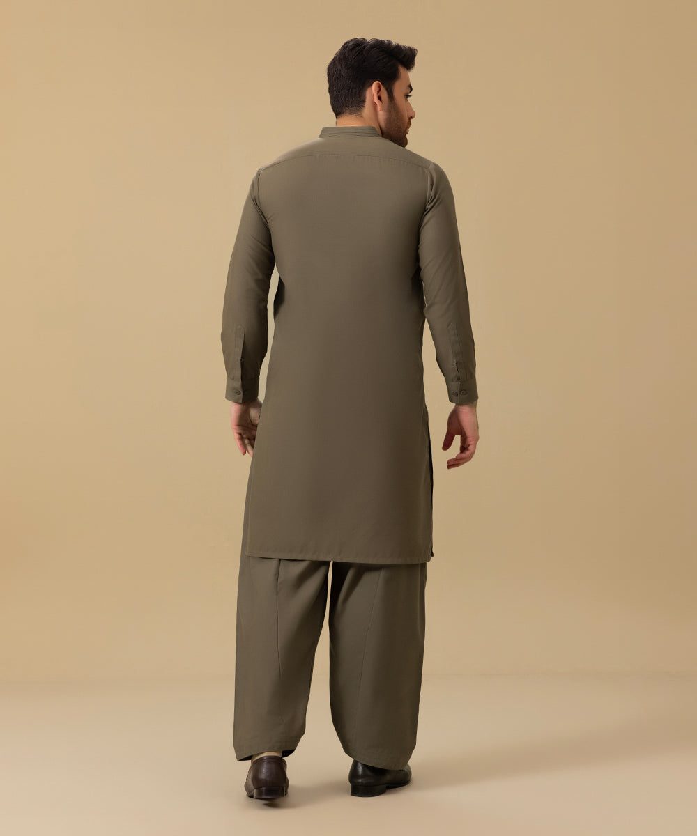 Men's Stitched Winter Wash & Wear Brown Straight Hem Kurta Shalwar