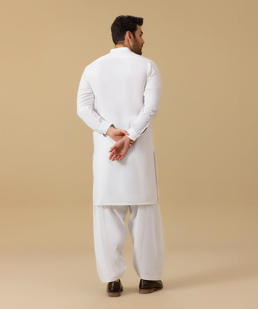 Men's Stitched Winter Wash & Wear White Straight Hem Kurta Shalwar