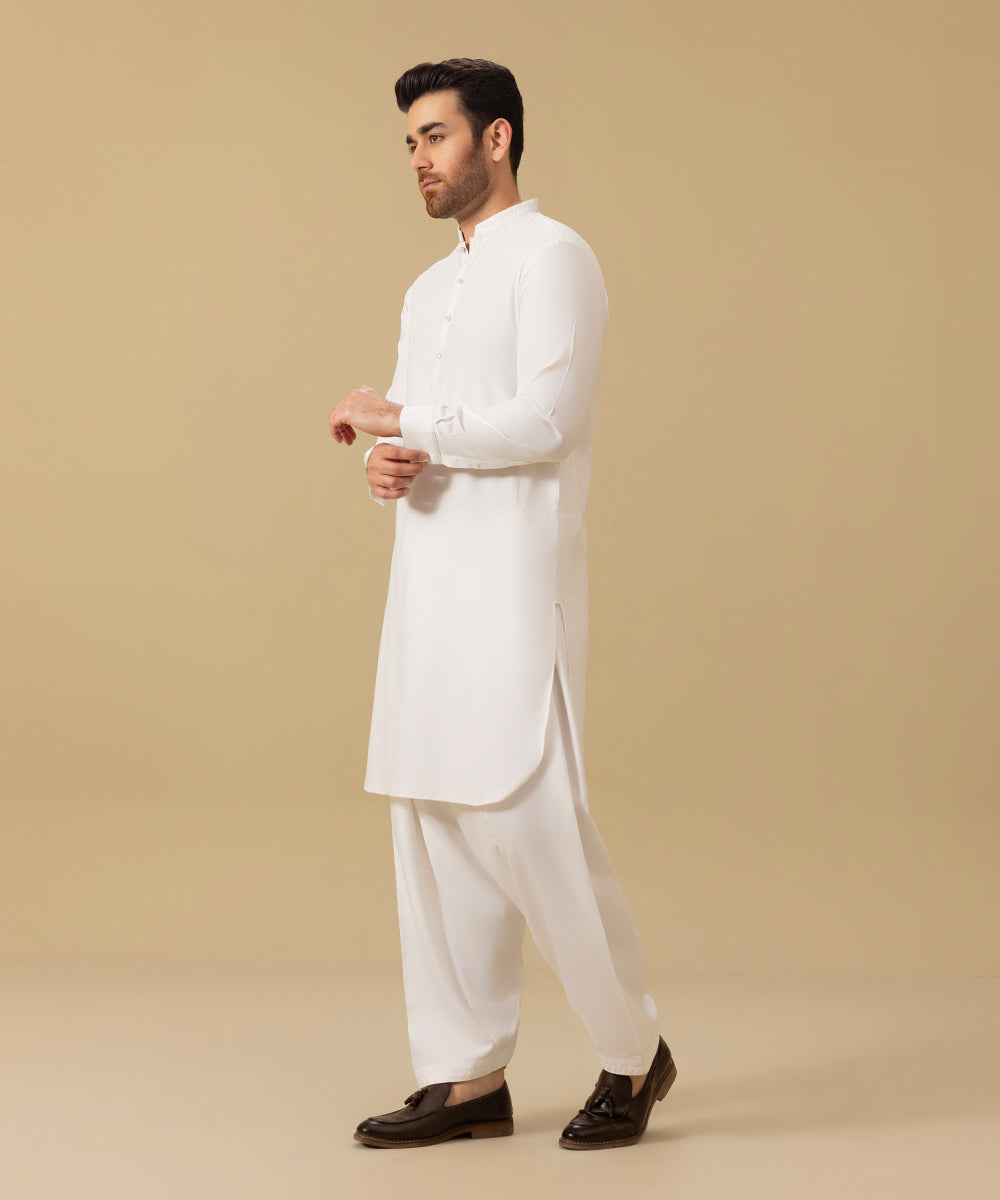 Men's Stitched Winter Wash & Wear White Round Hem Kurta Shalwar