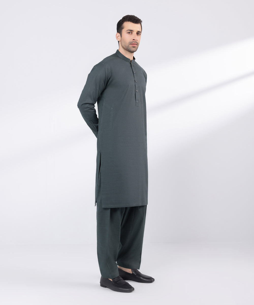 Men's Stitched Dark Grey Cotton Suit