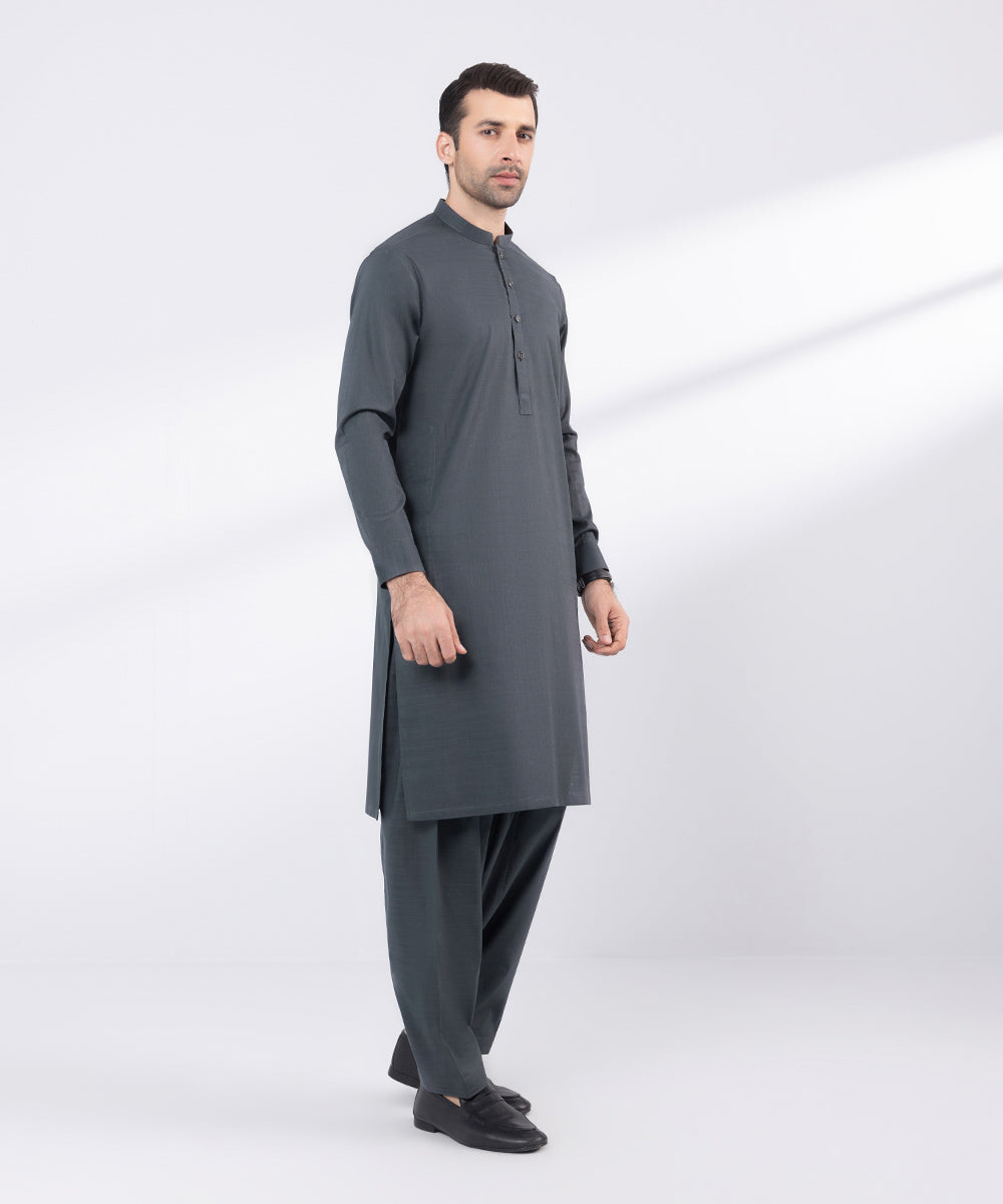 Men's Stitched Dark Grey Cotton Suit