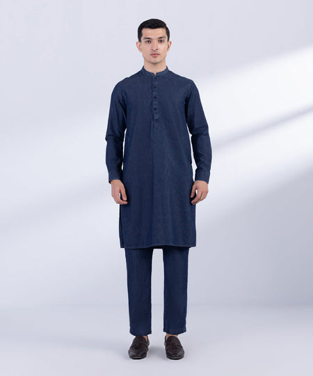 Men's Stitched Blue Denim Kurta Trousers