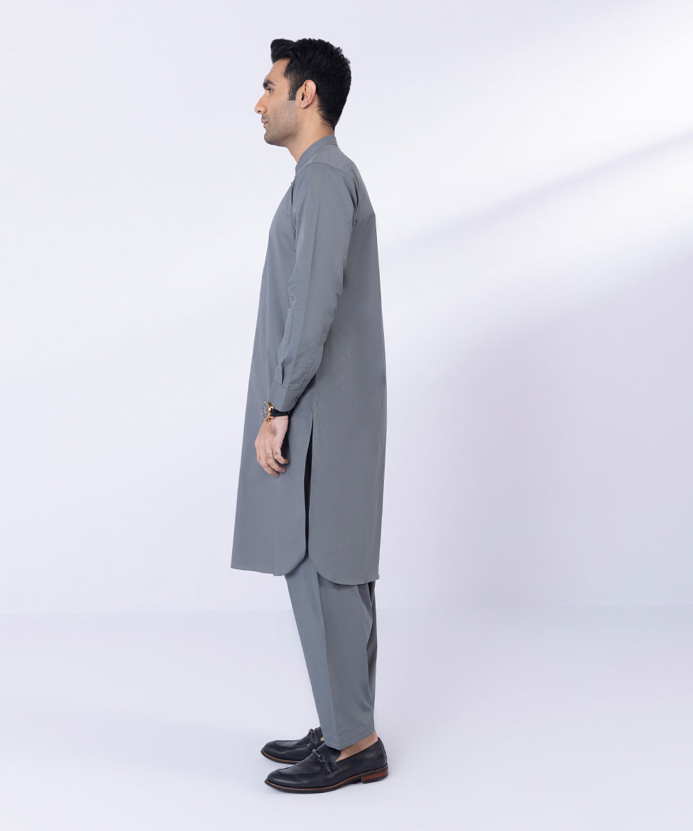 Men's Stitched Grey Fine Cotton Suit