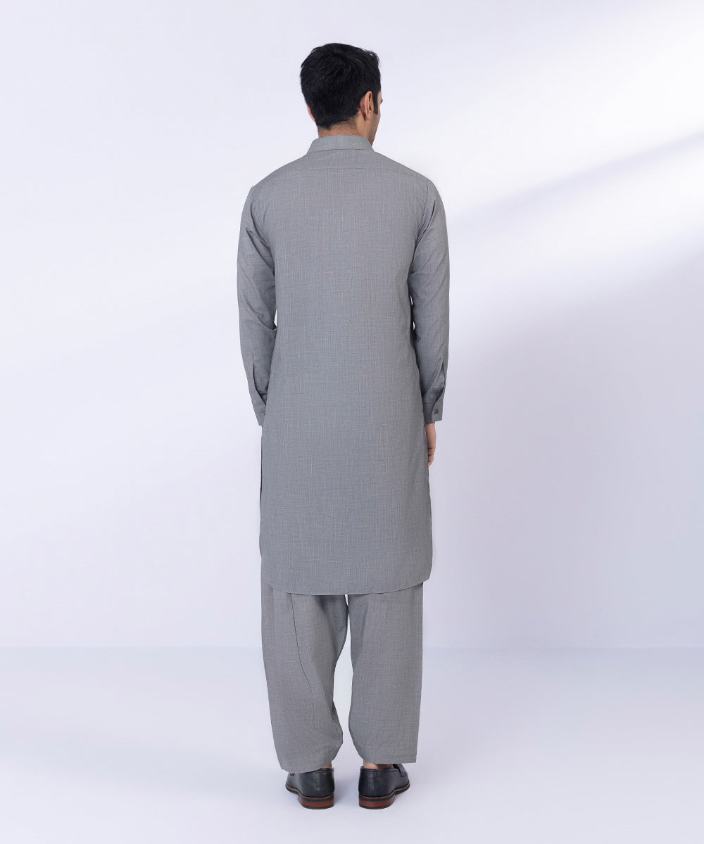 Men's Stitched Grey Wash & Wear Texture Suit