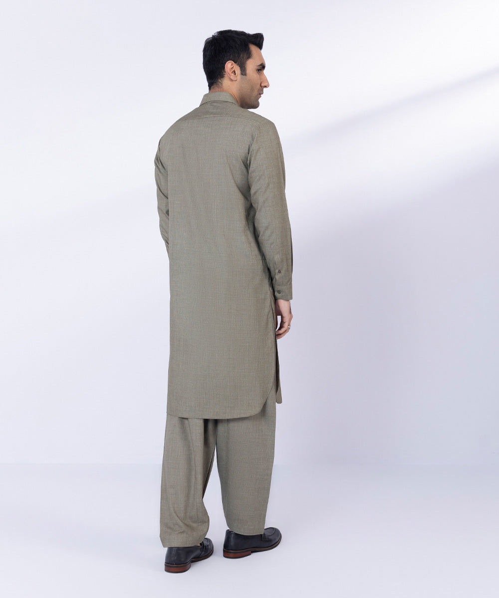 Men's Stitched Brown Wash & Wear Texture Suit