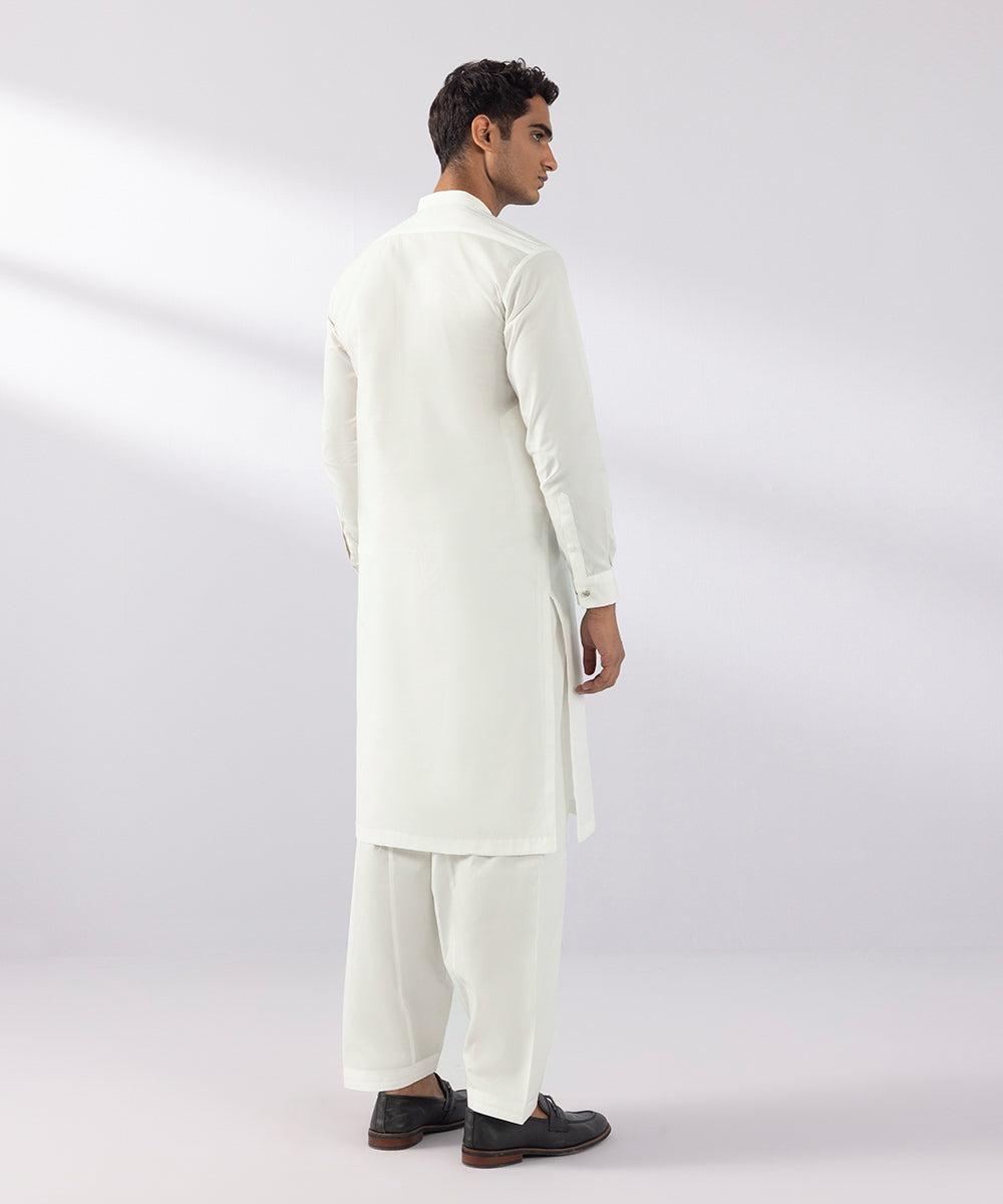 Men's Stitched Giza Latha White Straight Hem Kurta Shalwar