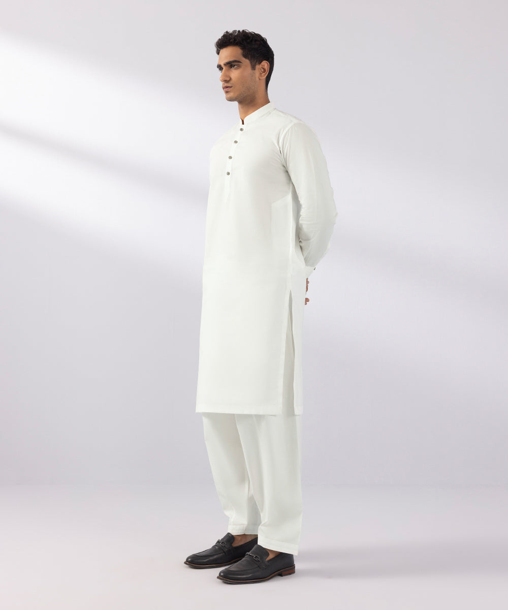 Men's Stitched Giza Latha White Straight Hem Kurta Shalwar