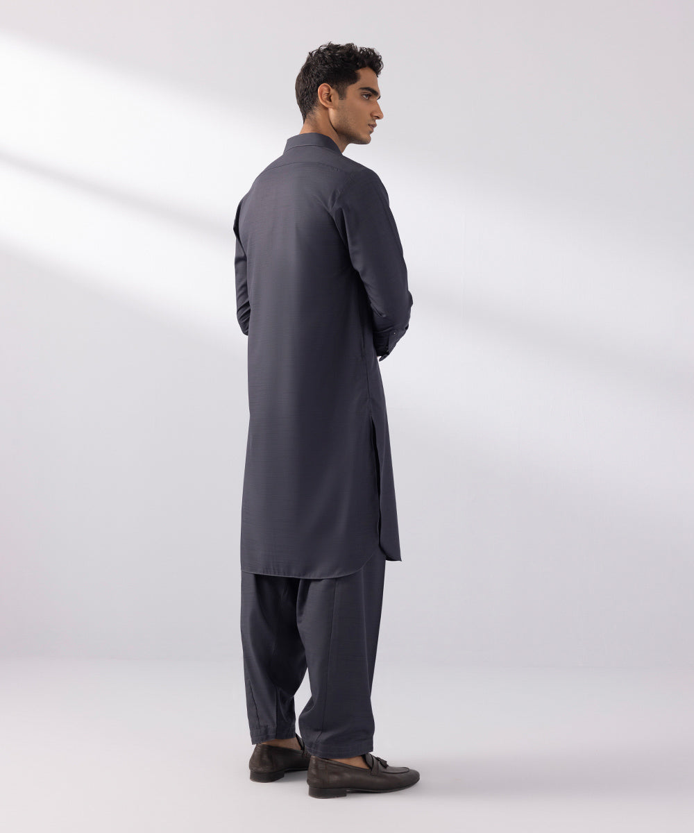 Men's Stitched Wash & Wear Charcoal Round Hem Kurta Shalwar