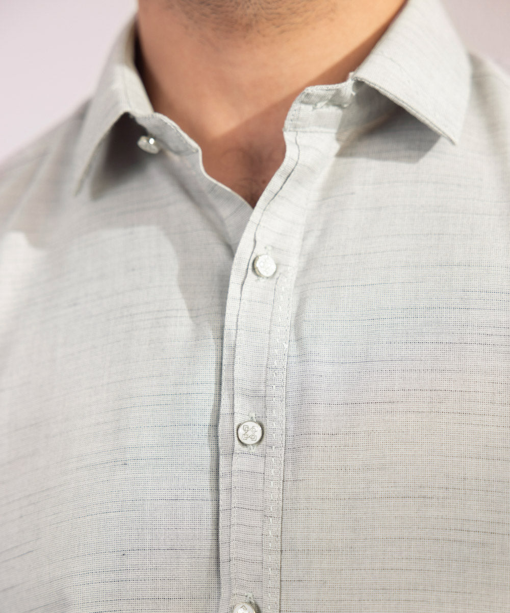 Men's Stitched Fancy Wash & Wear Ash Grey Straight Hem Kurta Shalwar
