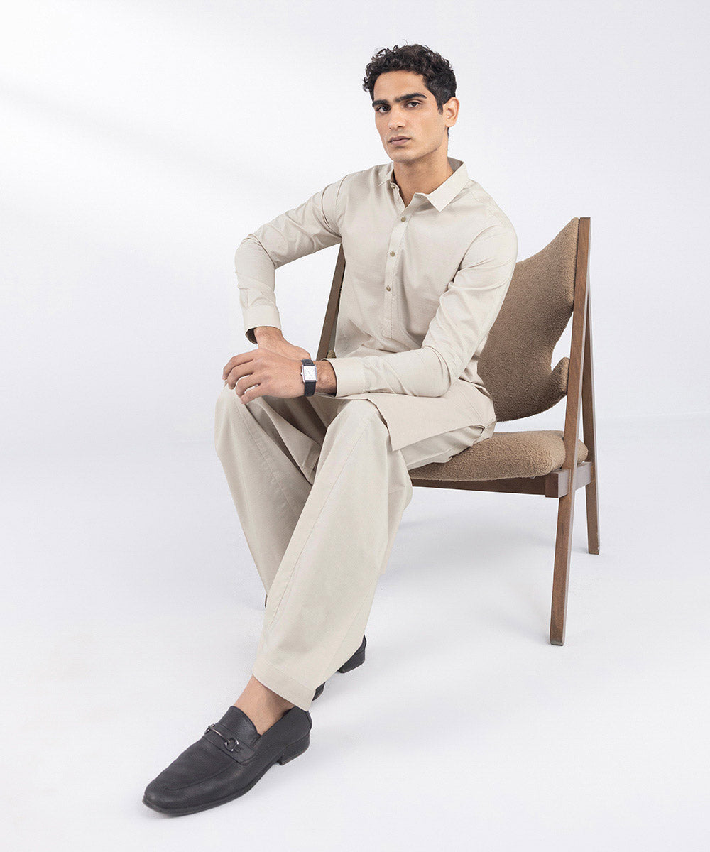 Men's Stitched Luxury Egyptian Cotton Beige Suit