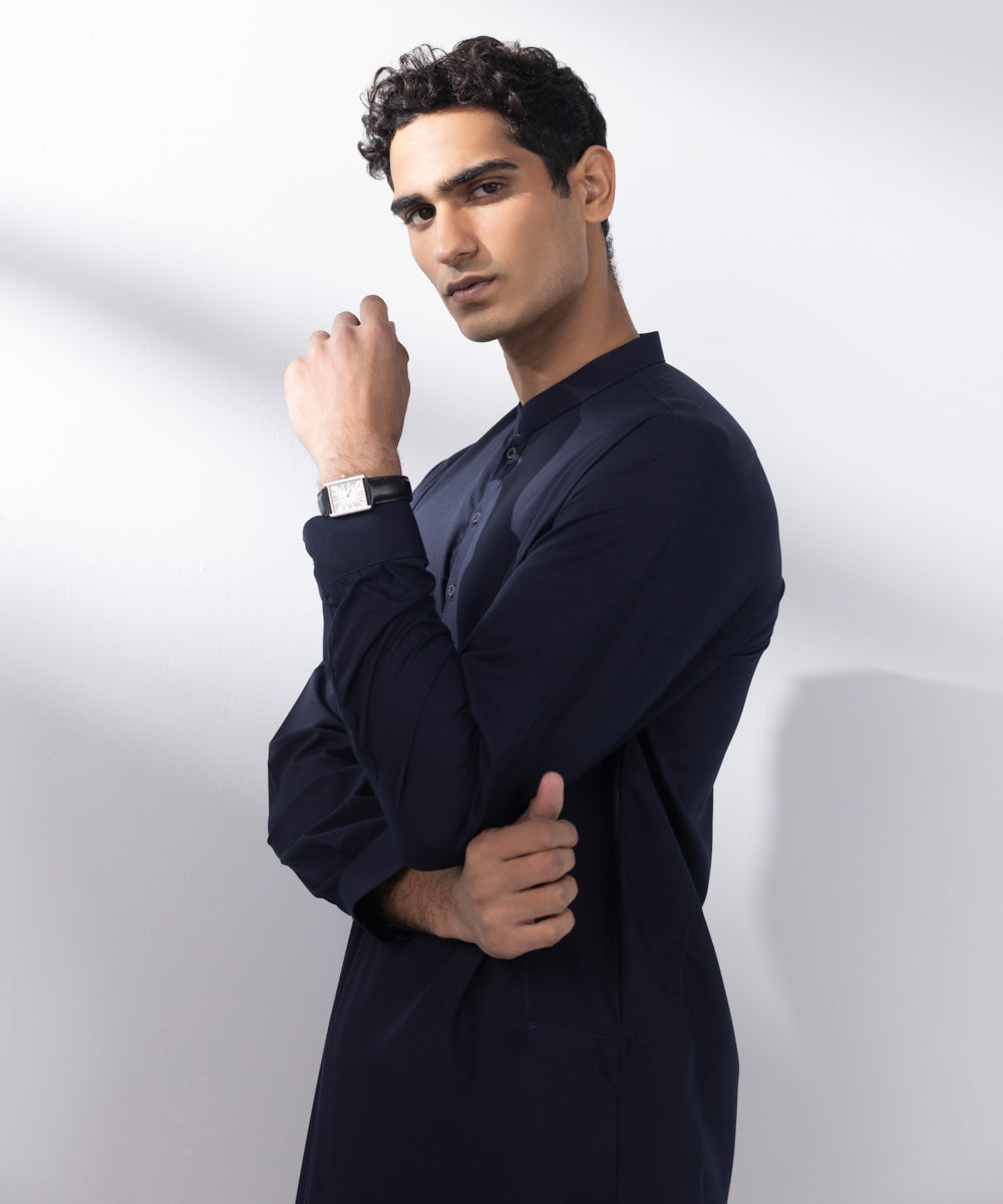 Men's Stitched Wash and Wear Blue Suit