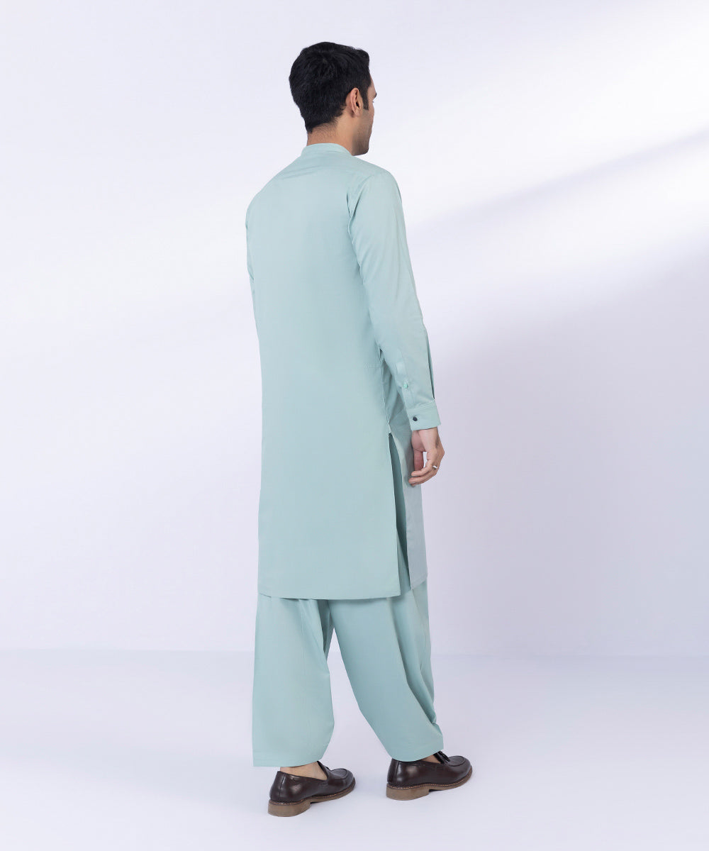 Men's Stitched Light Green Fine Cotton Suit