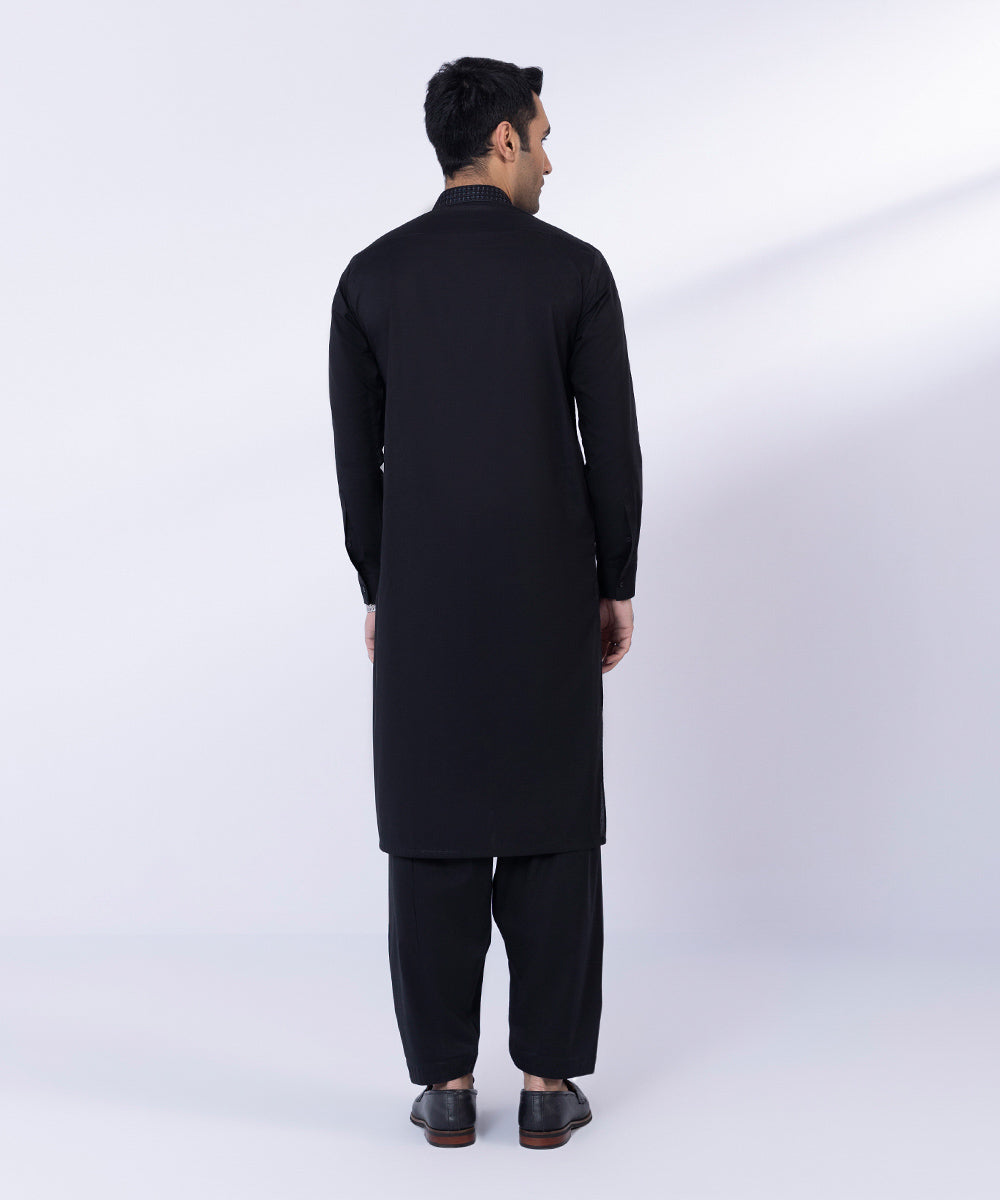 Men's Stitched Black Fine Cotton Suit