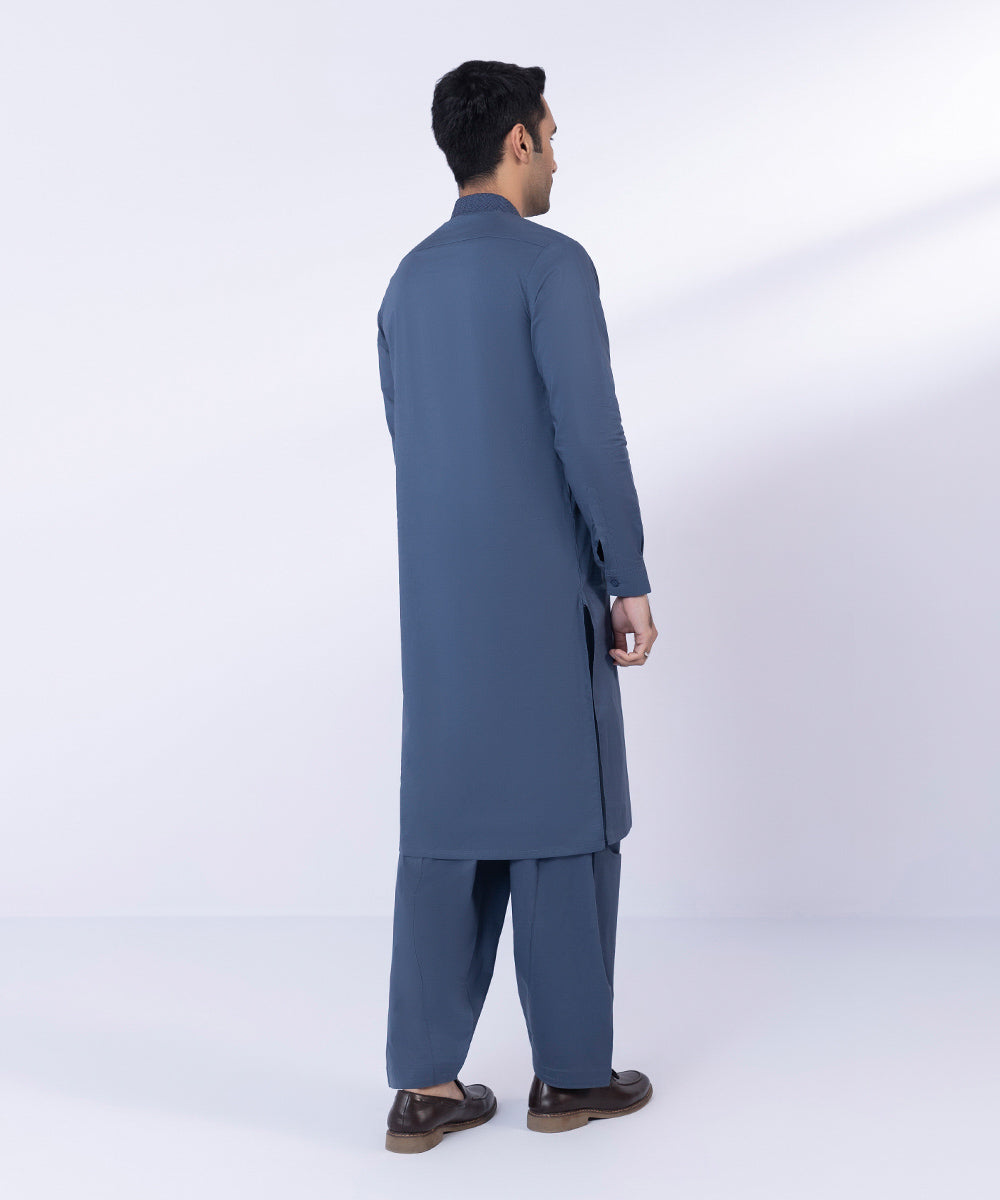 Men's Stitched Navy Fine Cotton Suit