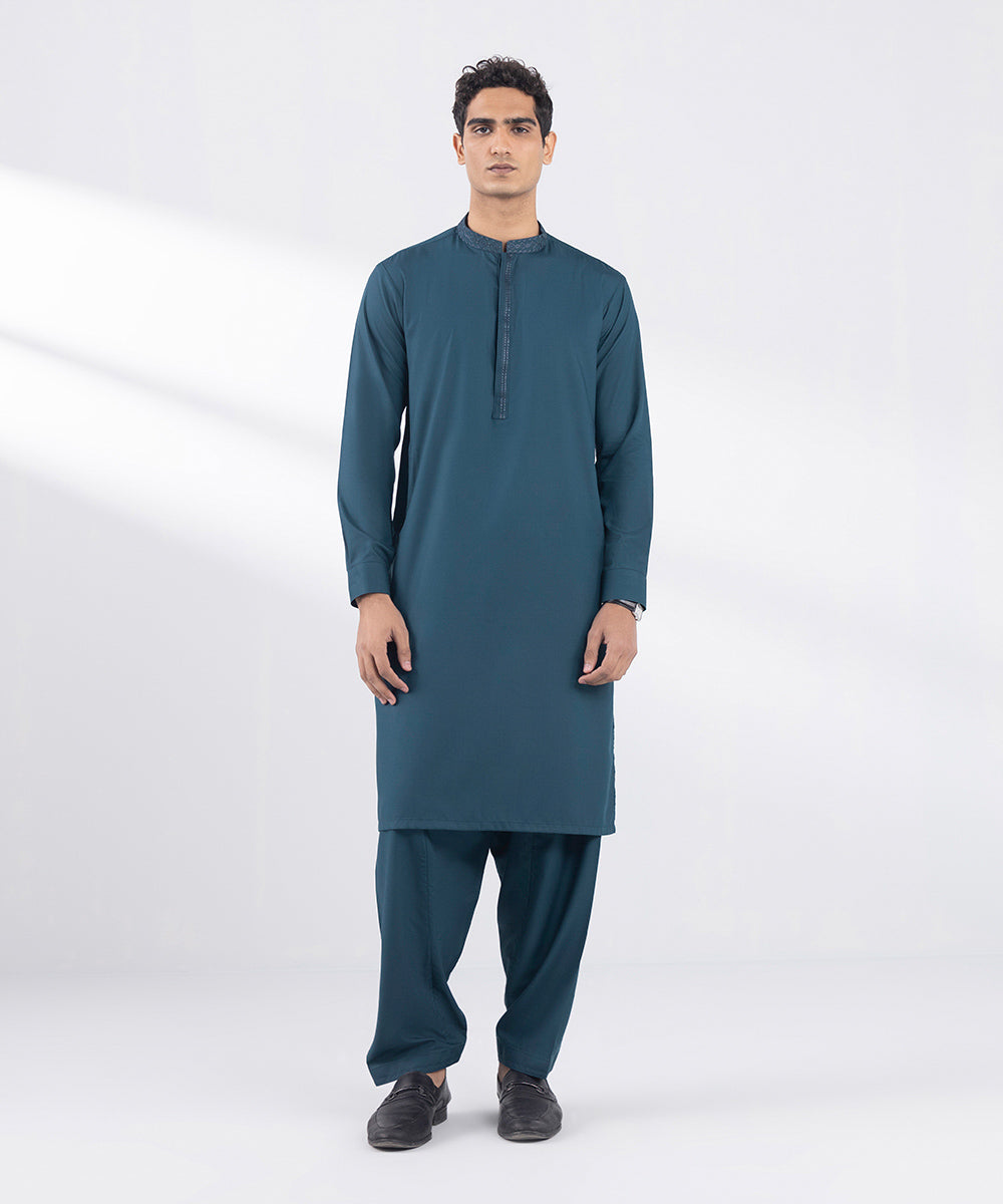 Men's Stitched Premium Wash and Wear Green Suit