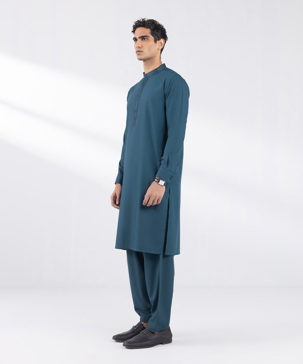 Men's Stitched Premium Wash and Wear Green Suit