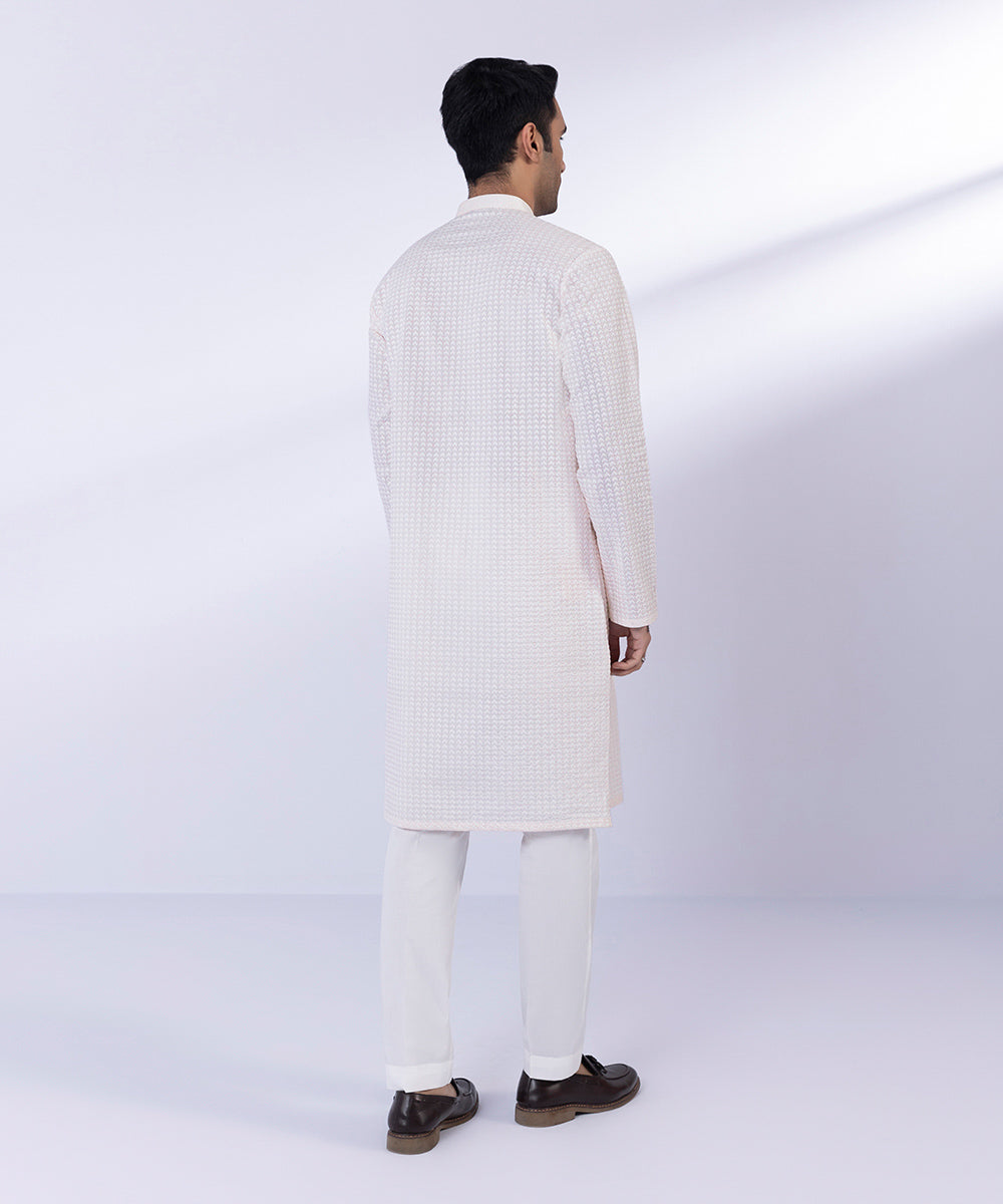 Men's Stitched Light Pink Cotton Schiffli Kurta