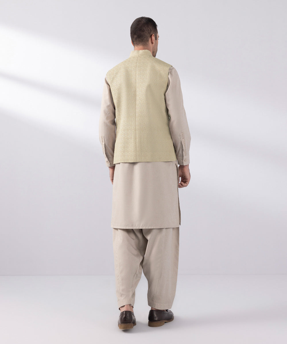 Men's Stitched Embroidered Beige Waistcoat