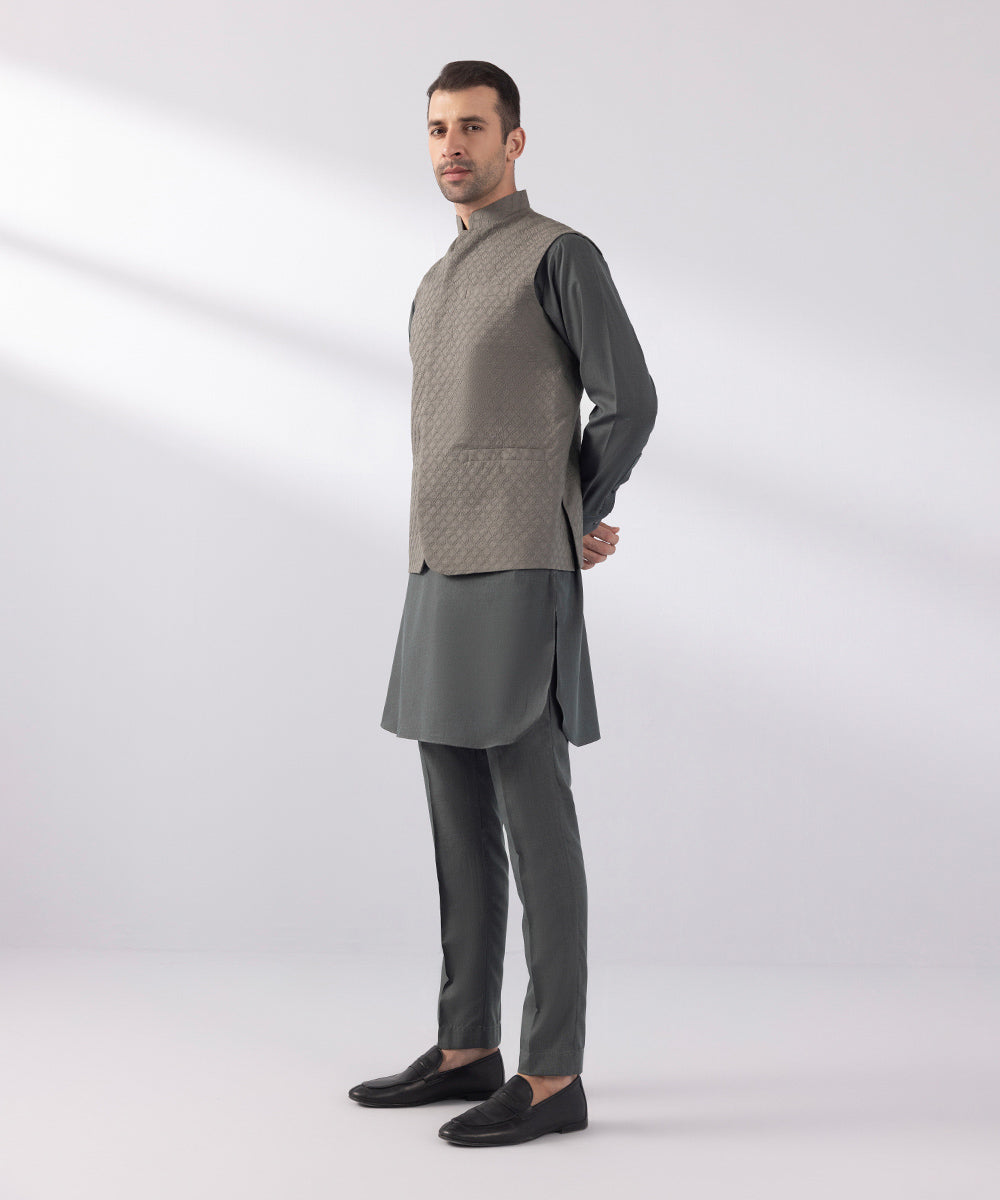 Men's Stitched Embroidered Grey Waistcoat