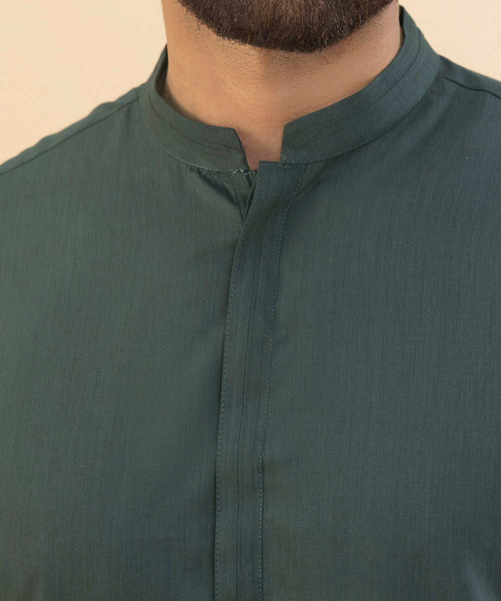 Men's Stitched Summer Wash & Wear Green Straight Hem Kurta