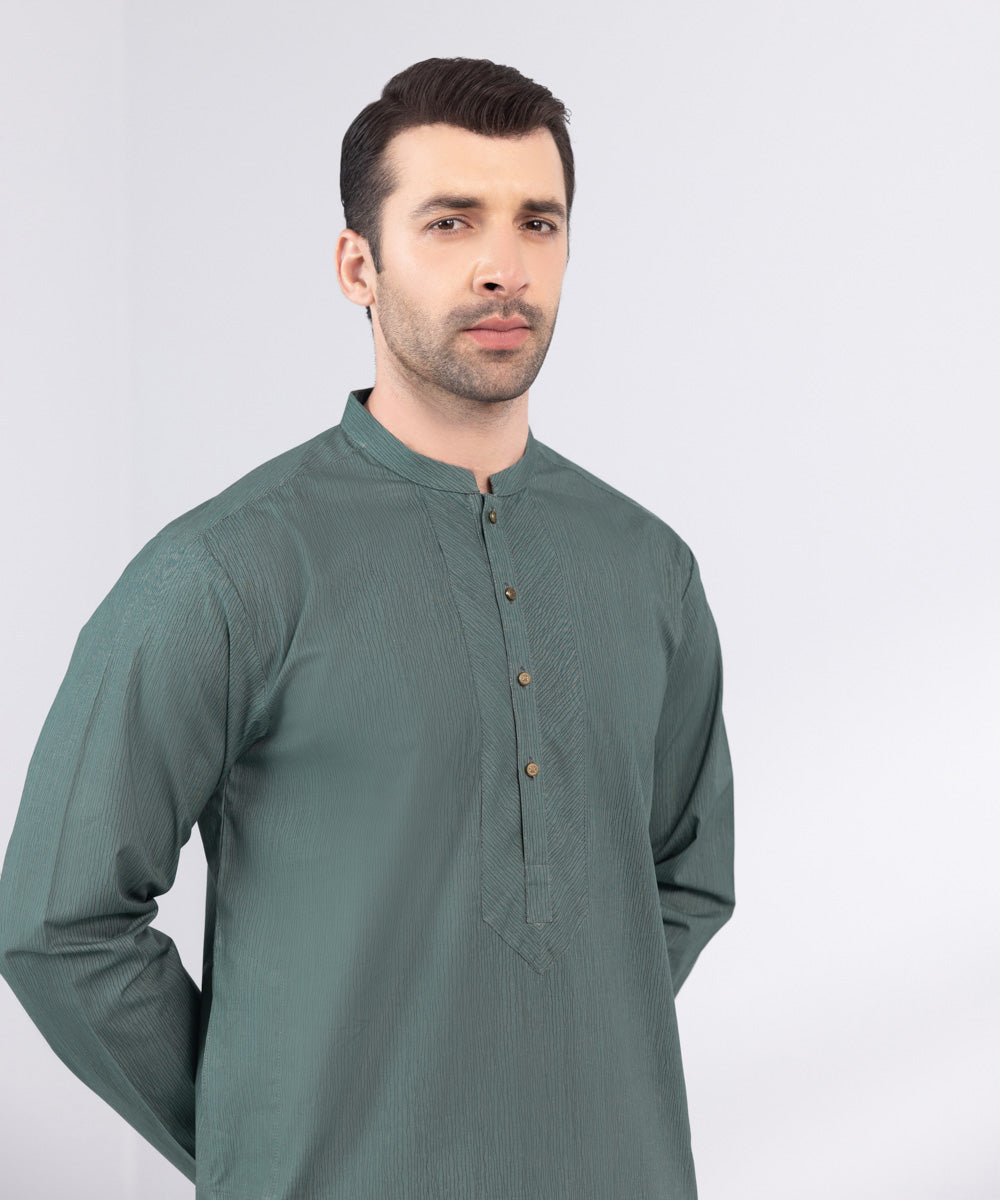 Men's Stitched Dark Green Cotton Kurta