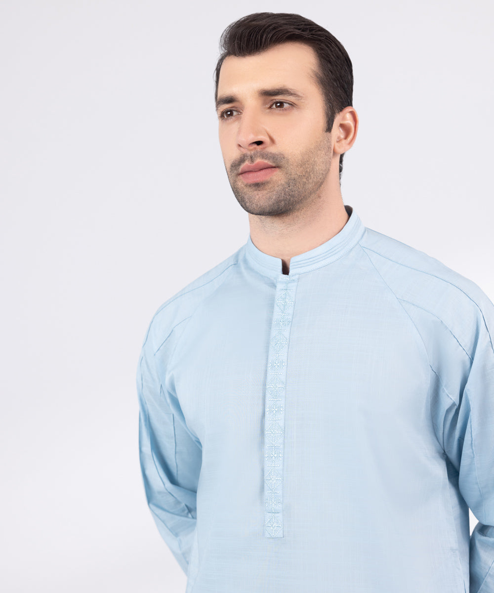 Men's Stitched Blue Cotton Kurta