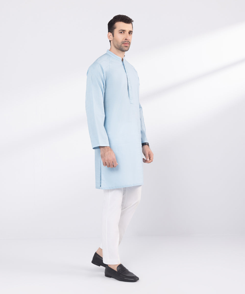 Men's Stitched Blue Cotton Kurta