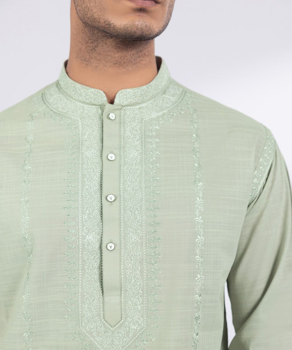 Men's Stitched Green Cotton Kurta