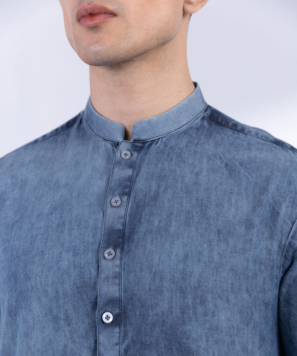 Men's Stitched Dark Blue Denim Kurta