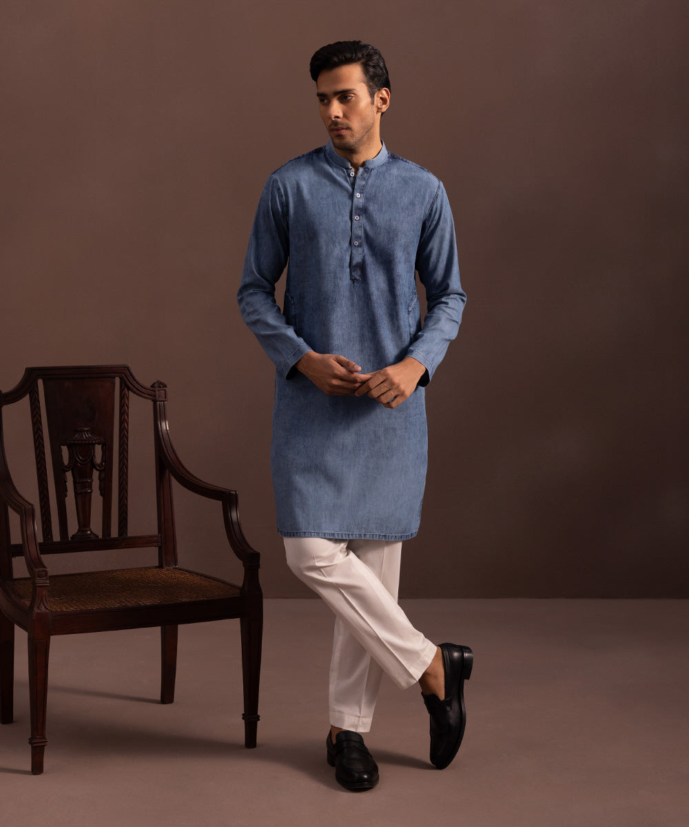 Men's Stitched Dark Blue Denim Kurta