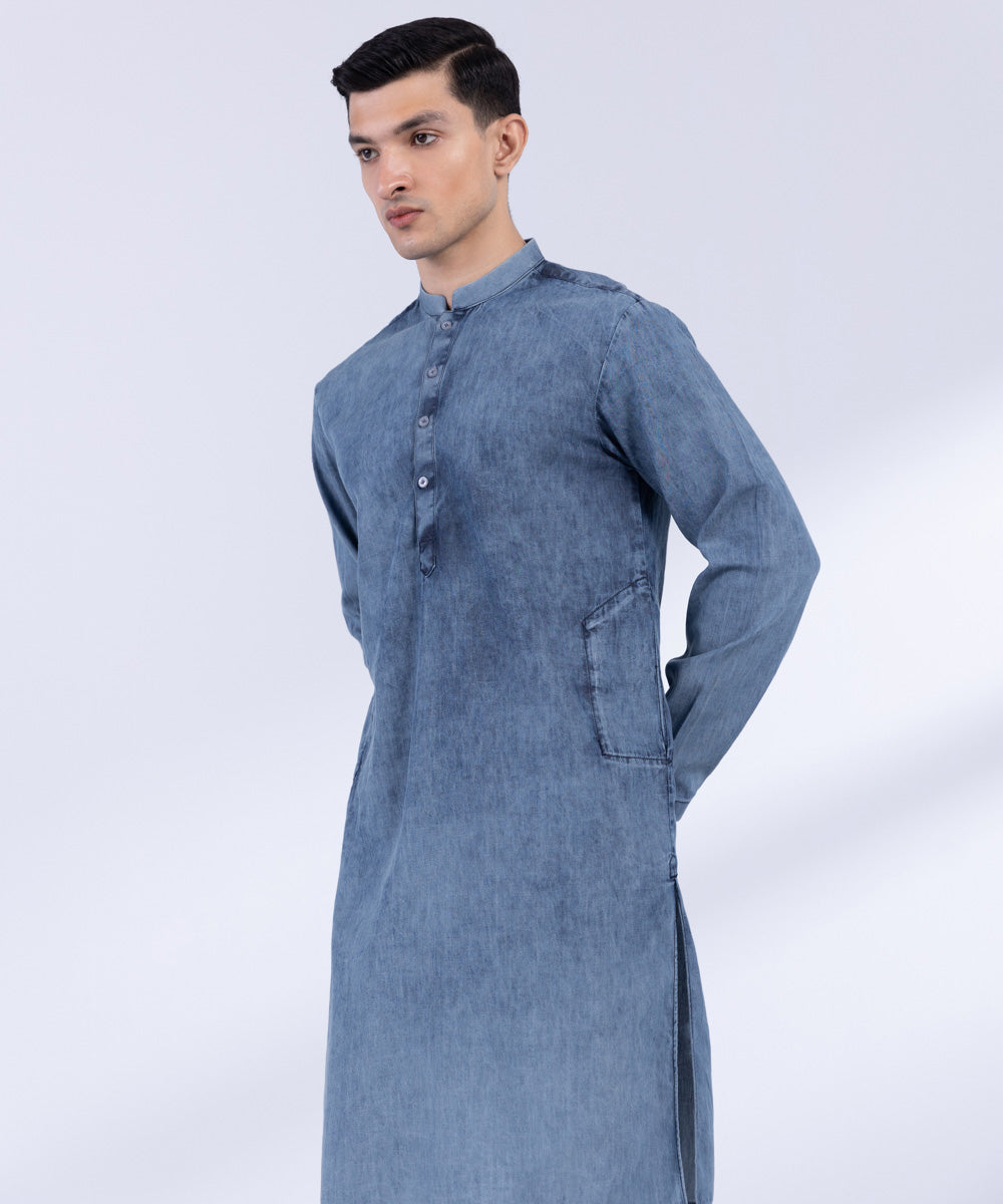 Men's Stitched Dark Blue Denim Kurta