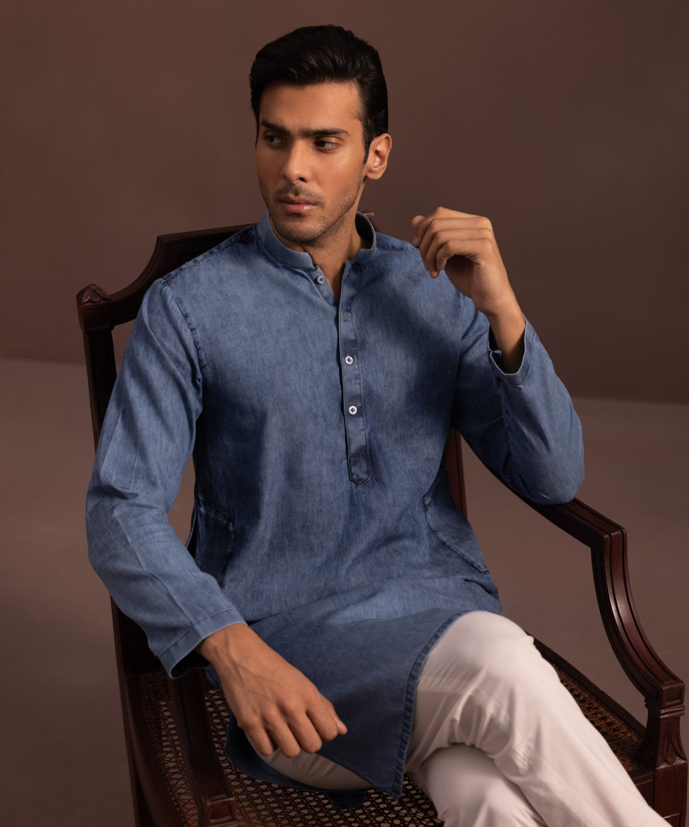 Men's Stitched Dark Blue Denim Kurta