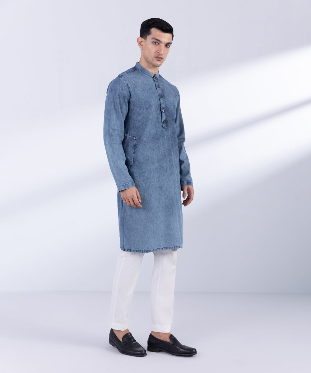 Men's Stitched Dark Blue Denim Kurta