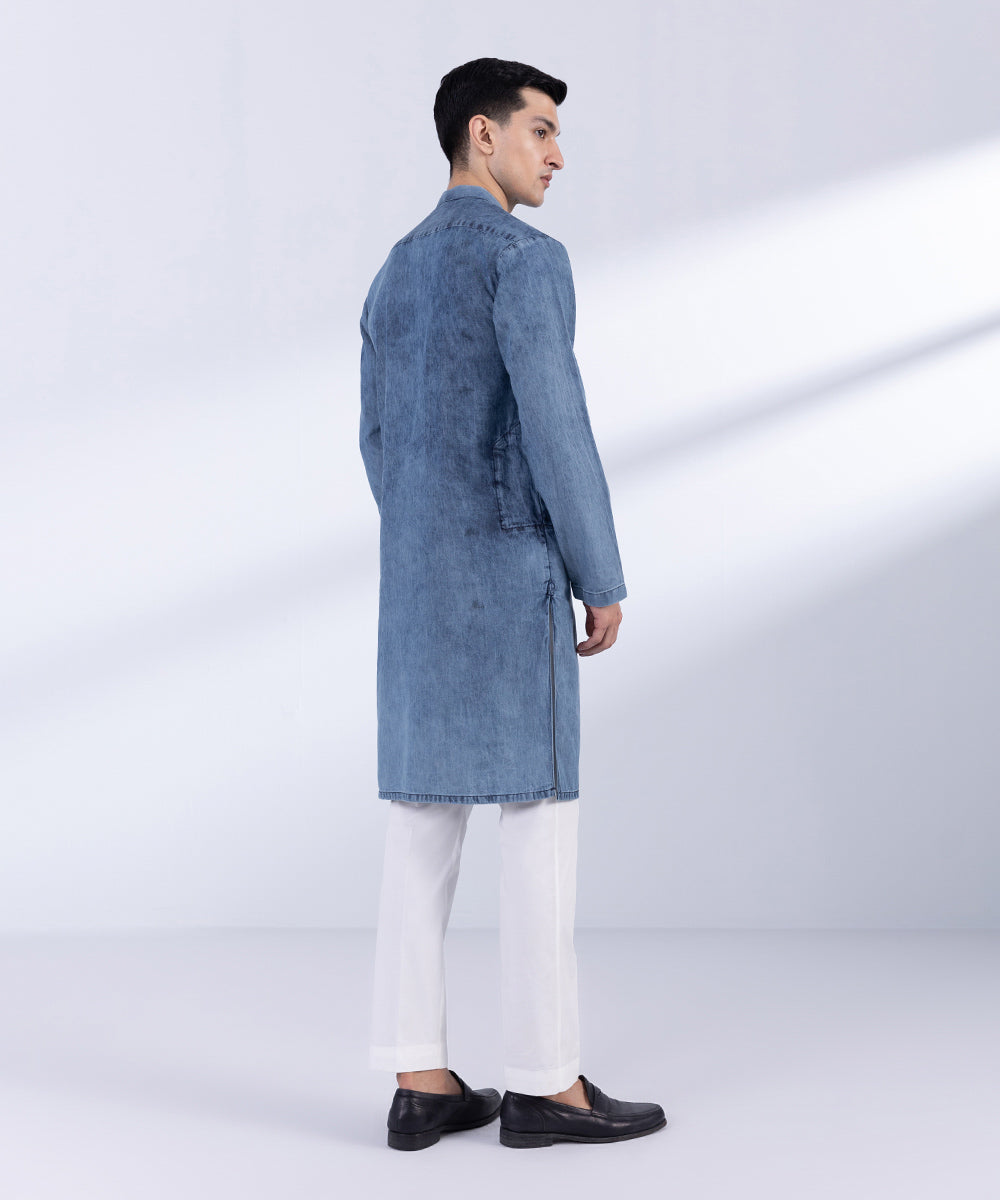 Men's Stitched Dark Blue Denim Kurta