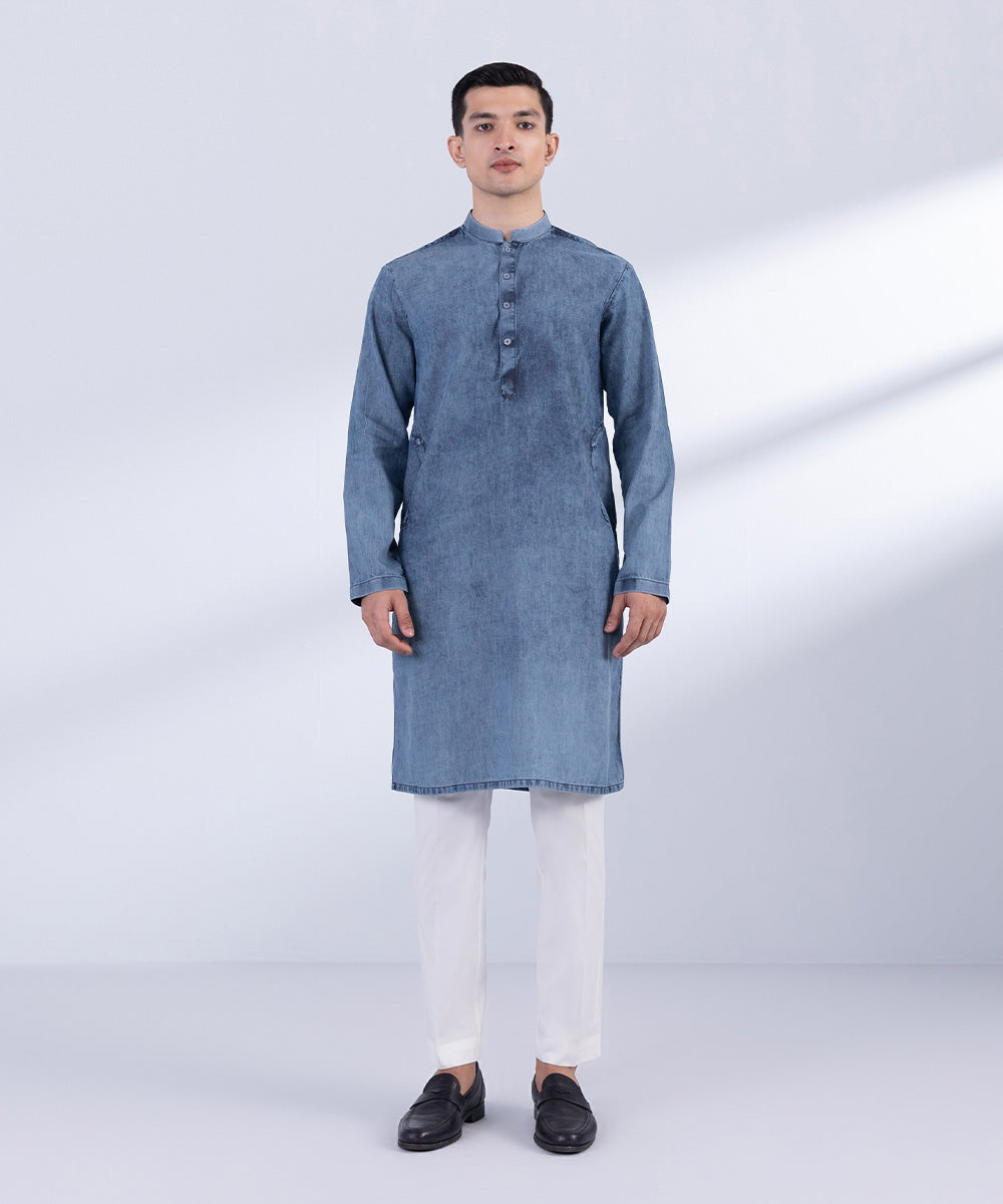 Men's Stitched Dark Blue Denim Kurta