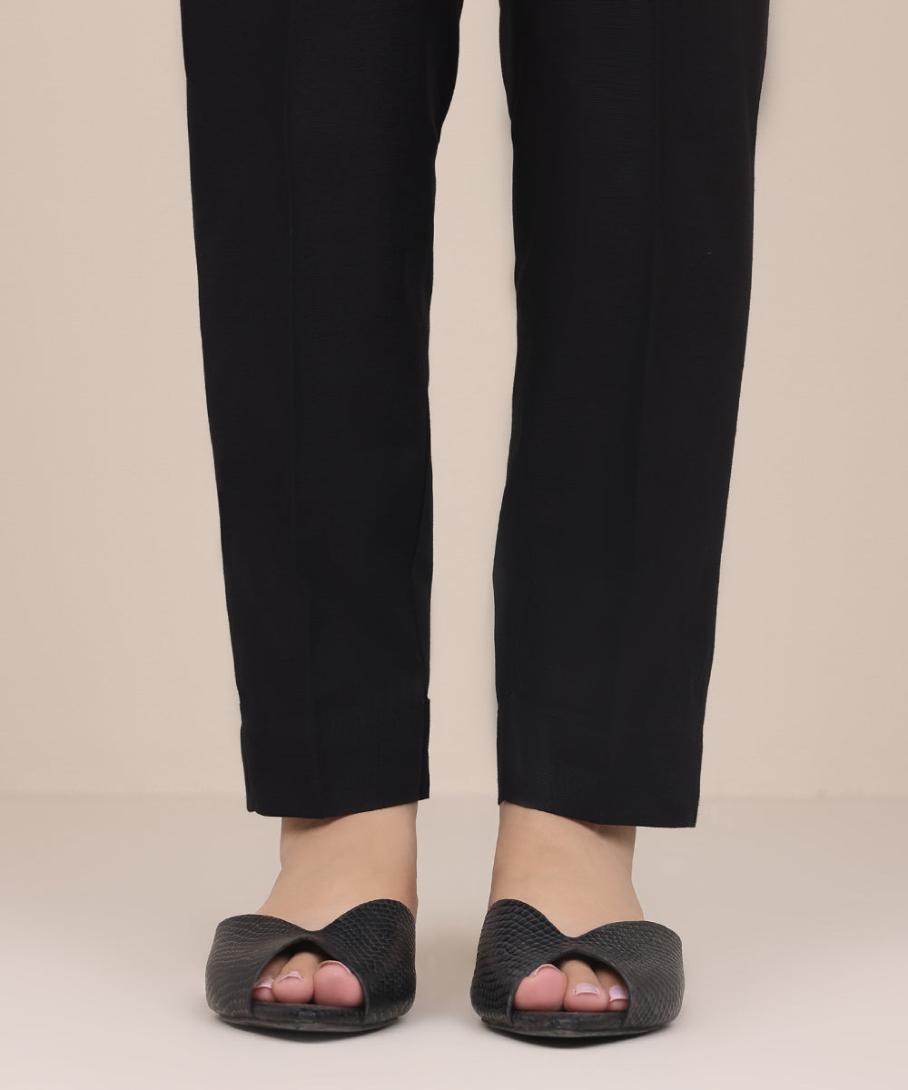 Women's Pret Khaddar Black Solid Cigarette Pants