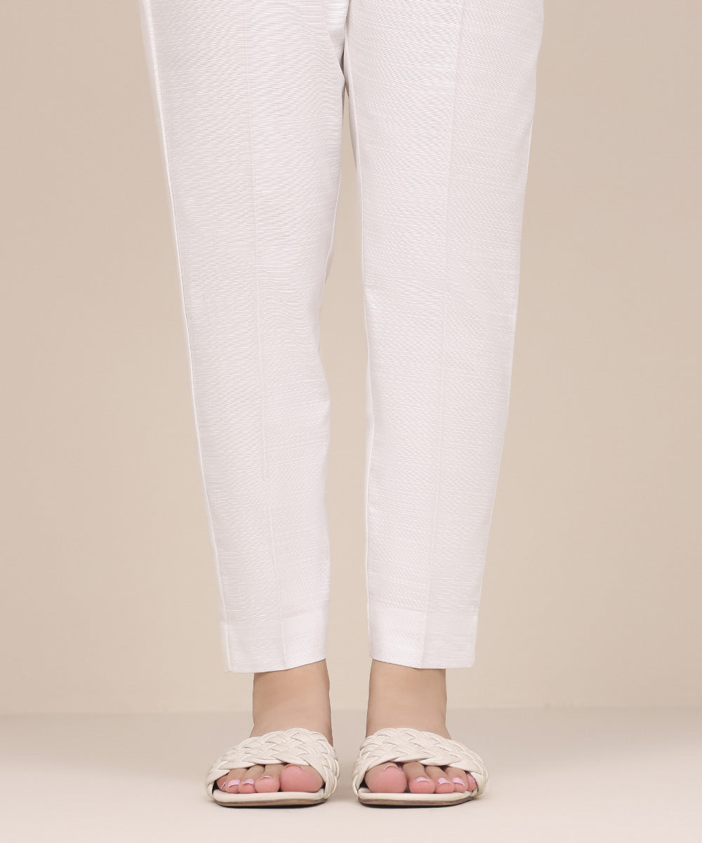 Women's Pret Khaddar White Solid Cigarette Pants