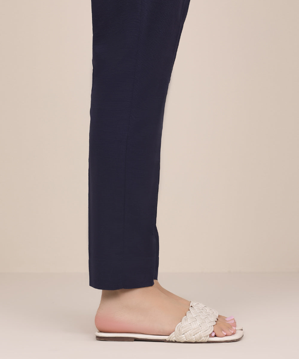 Women's Pret Khaddar Blue Solid Cigarette Pants