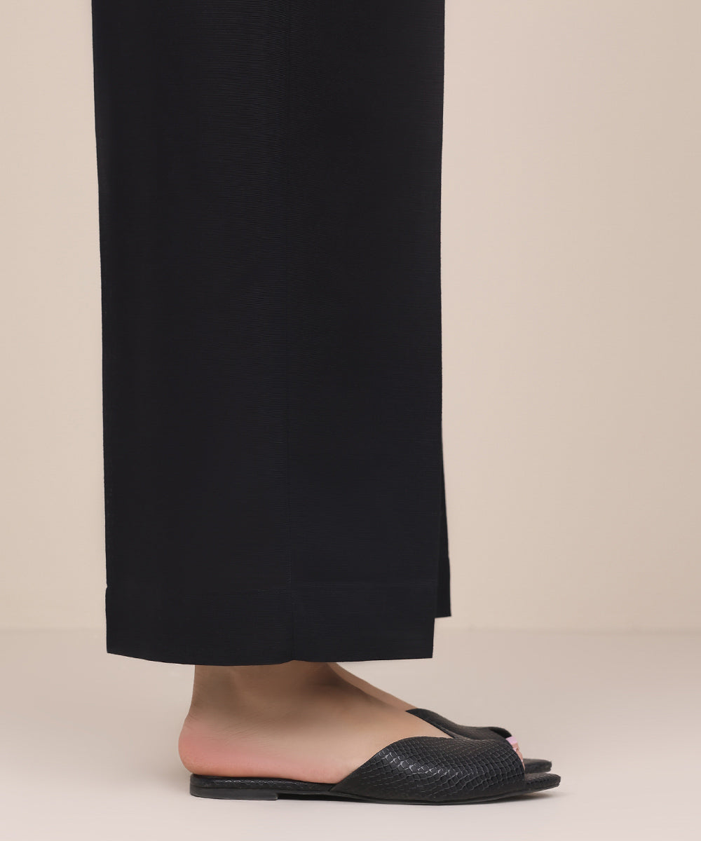 Women's Pret Khaddar Black Solid Culottes