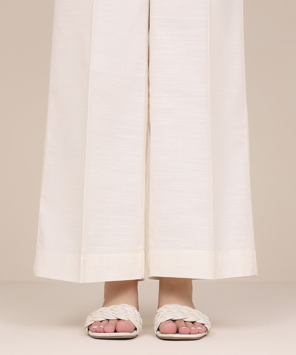 Women's Pret Khaddar Off White Solid Culottes