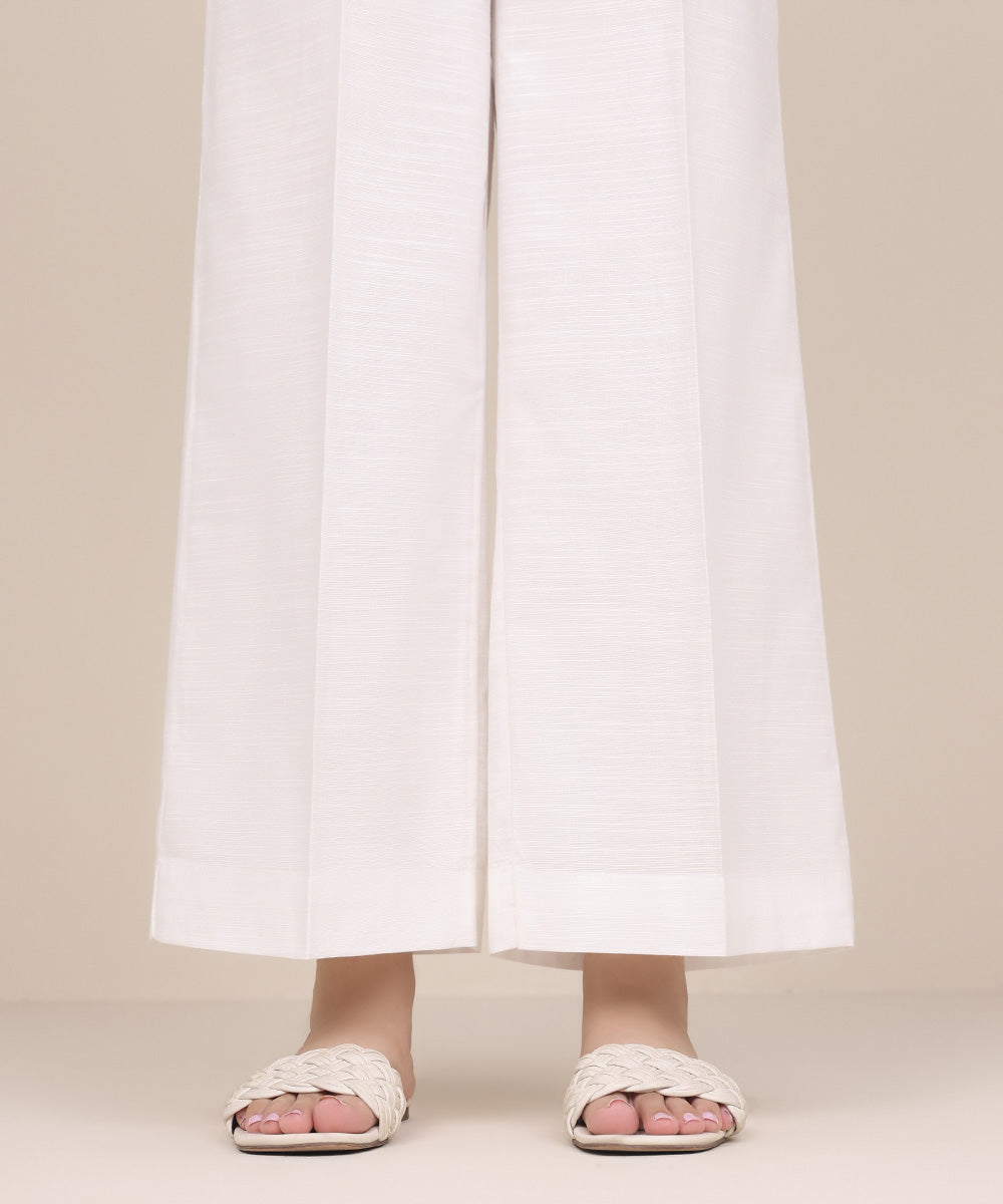 Women's Pret Khaddar White Solid Culottes