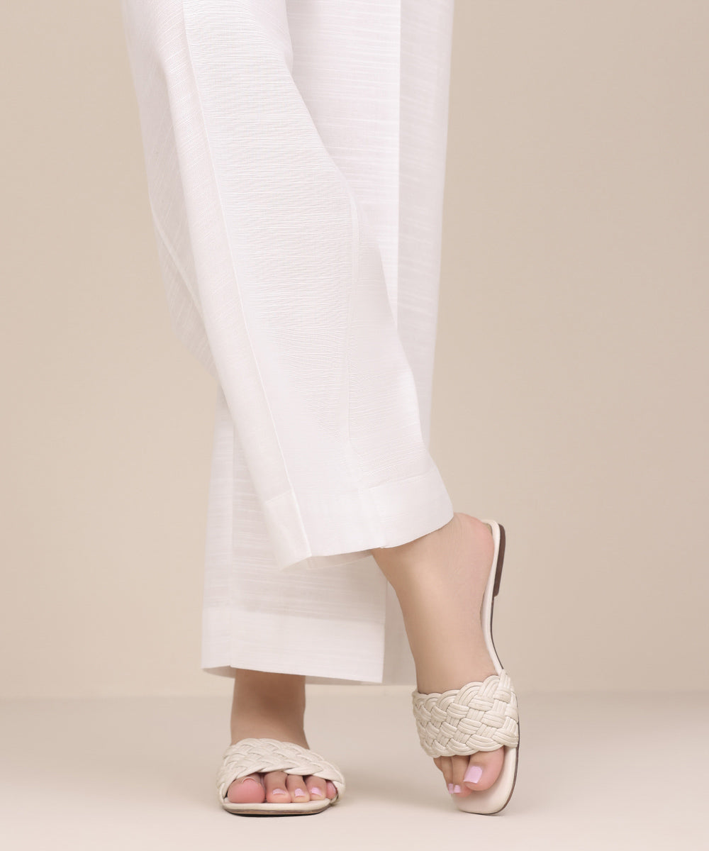 Women's Pret Khaddar White Solid Culottes