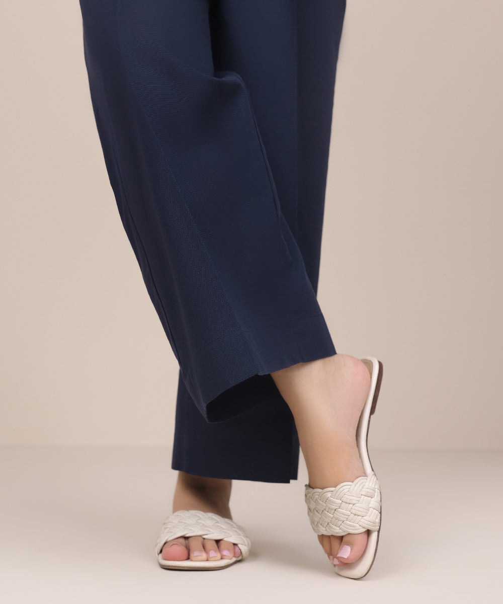 Women's Pret Khaddar Blue Solid Culottes