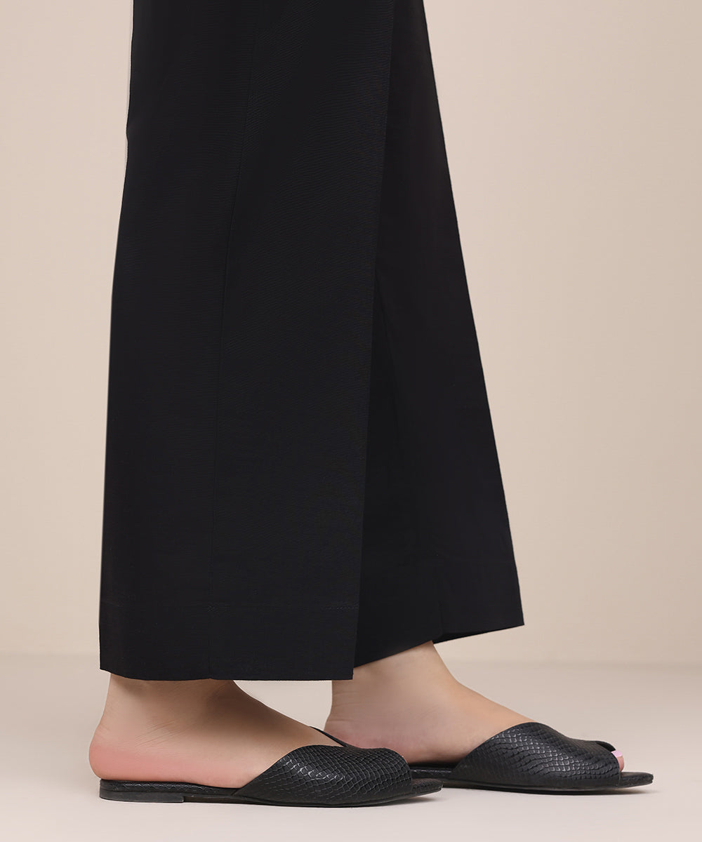 Women's Pret Khaddar Black Solid Straight Pants