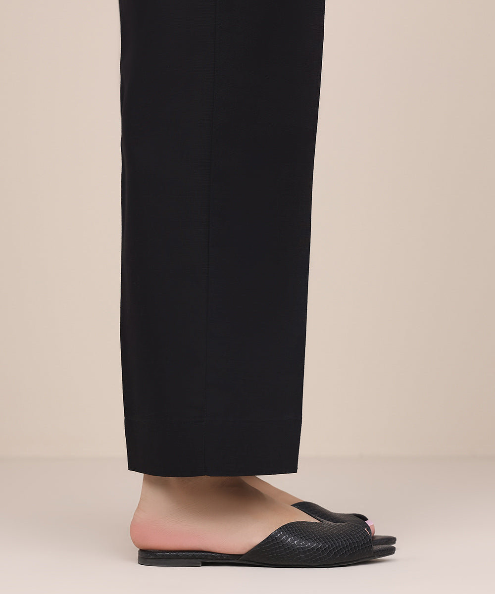 Women's Pret Khaddar Black Solid Straight Pants